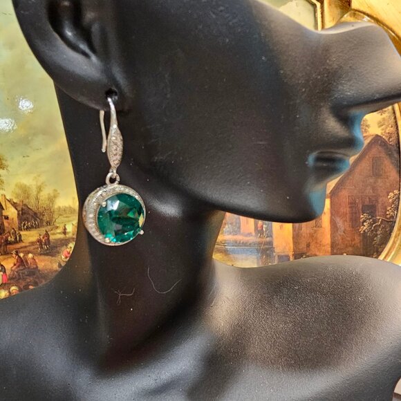 Sterling Silver, 925, Lab Created Emerald Women Earrings - Picture 1 of 9